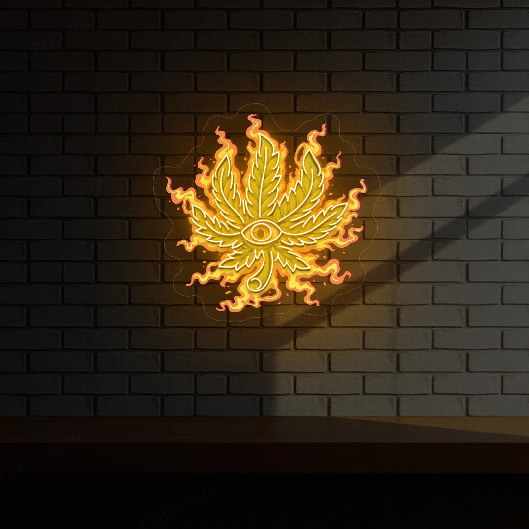 Trippy Weed Leaf Neon Artwork | Yellow