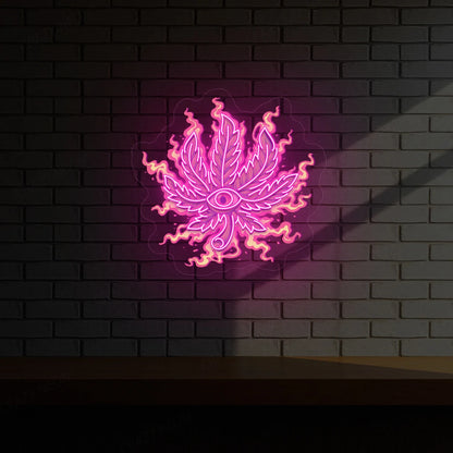 Trippy Weed Leaf Neon Artwork | Pink