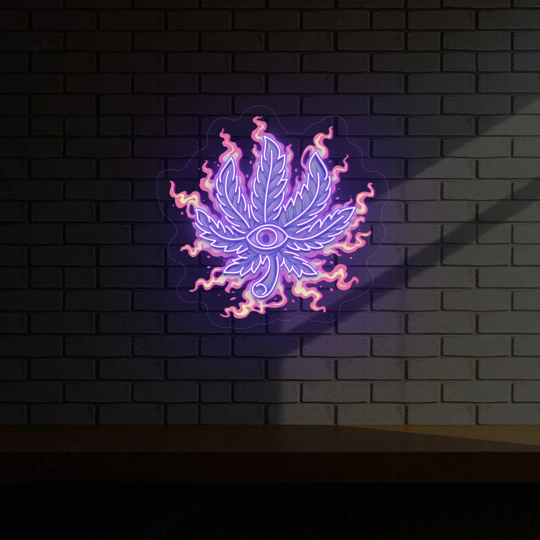 Trippy Weed Leaf Neon Artwork | Purple