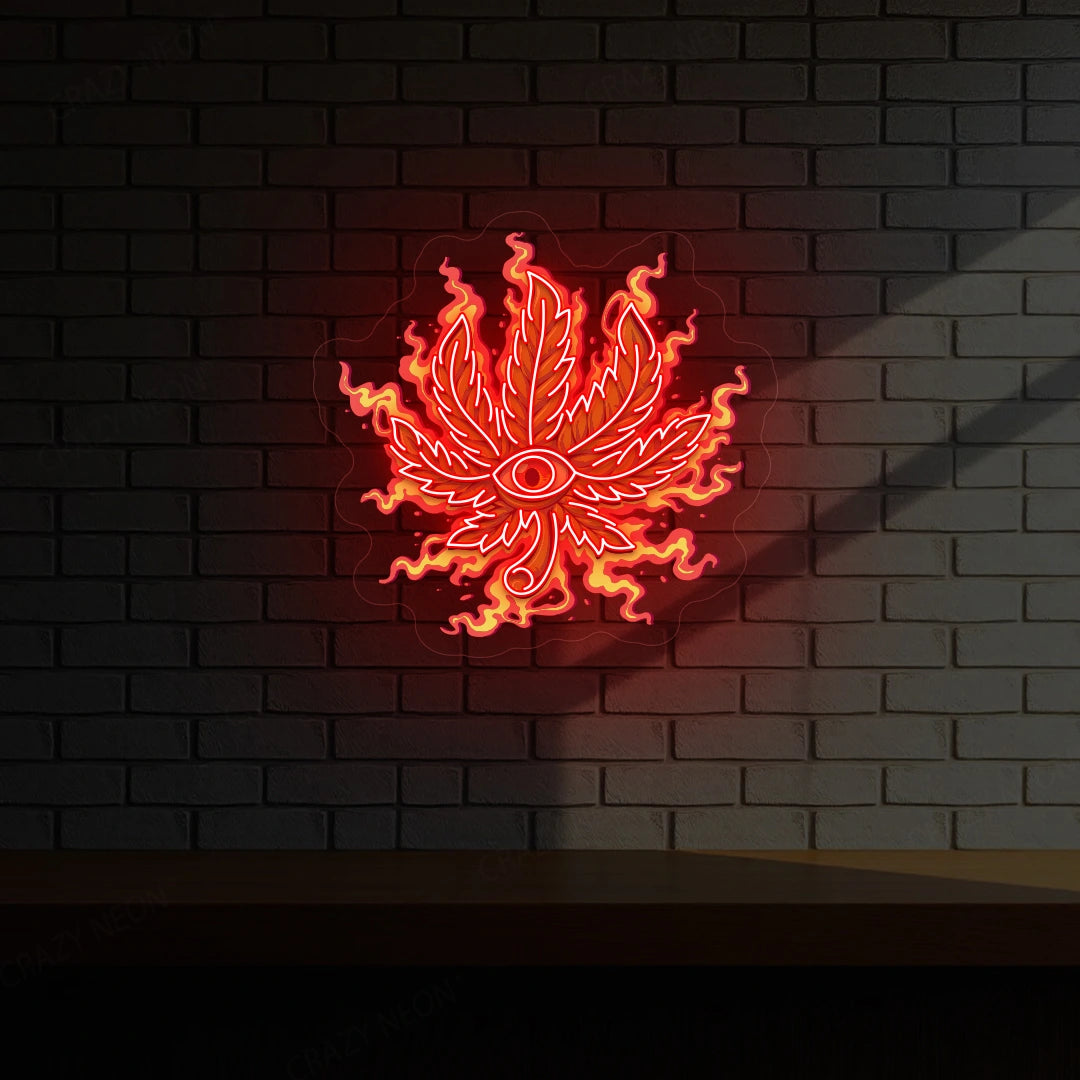 Trippy Weed Leaf Neon Artwork | Red