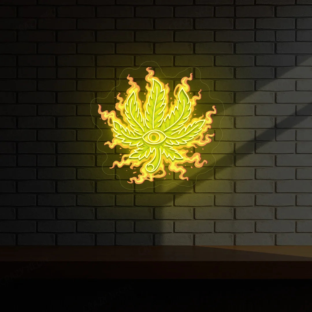 Trippy Weed Leaf Neon Artwork | Orange