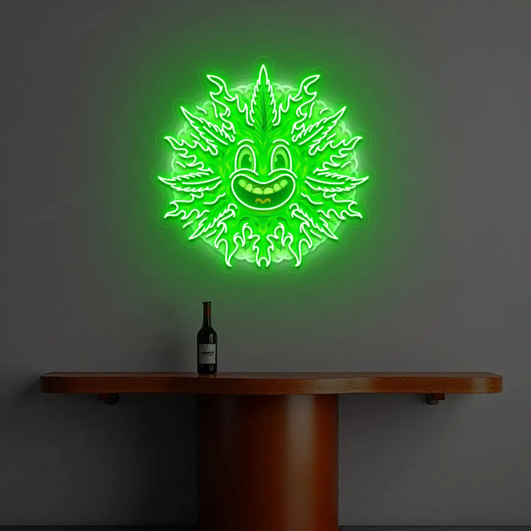 Weed Leaf With Smoke Neon Artwork | Green