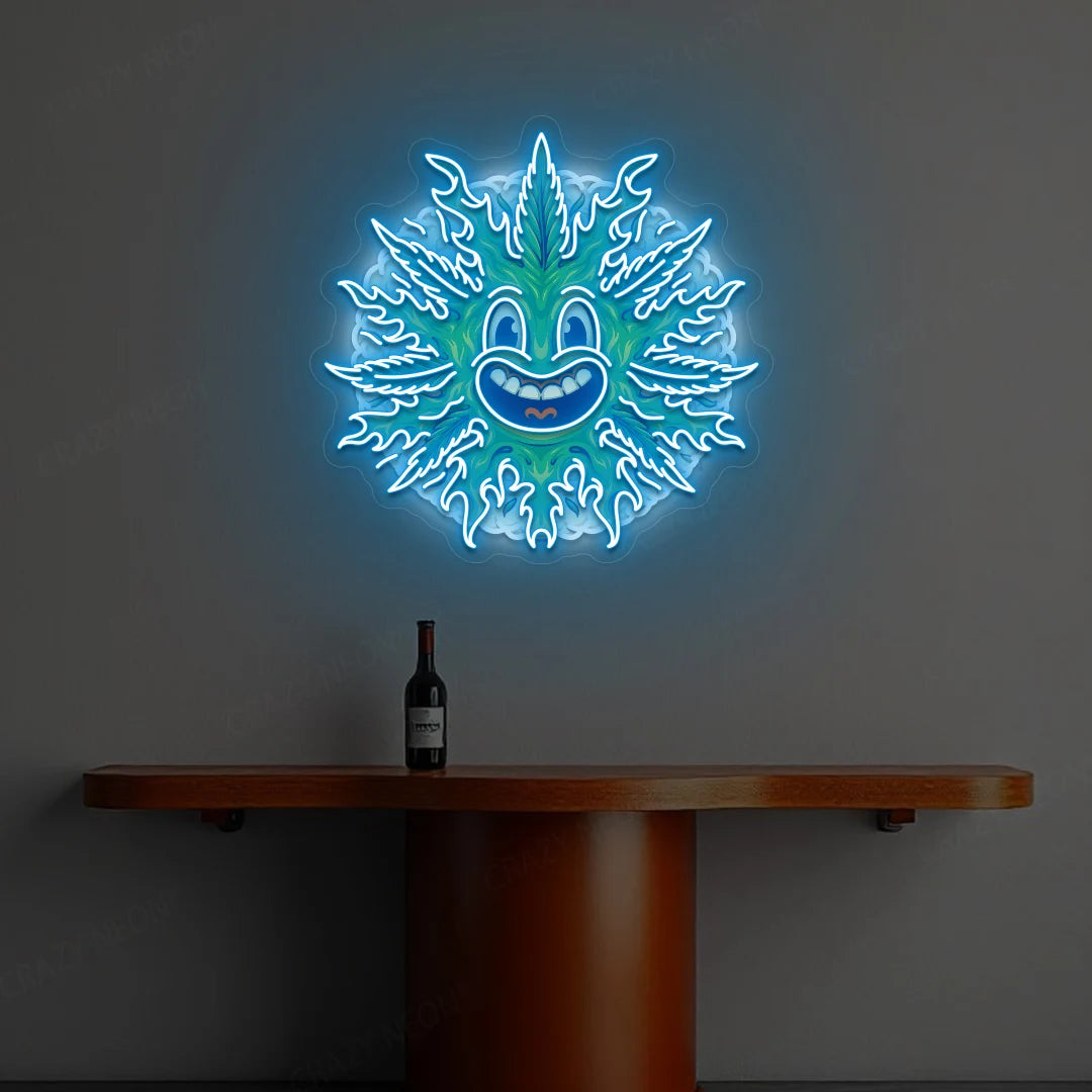 Weed Leaf With Smoke Neon Artwork | Iceblue