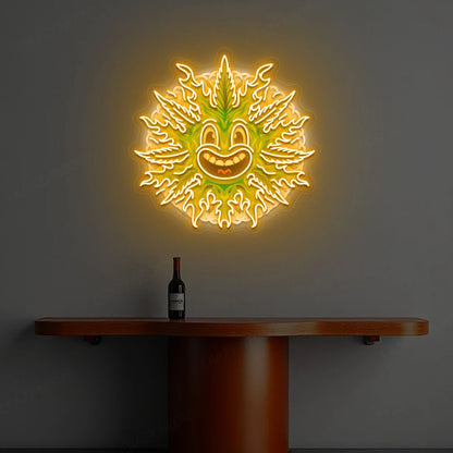 Weed Leaf With Smoke Neon Artwork | Orange