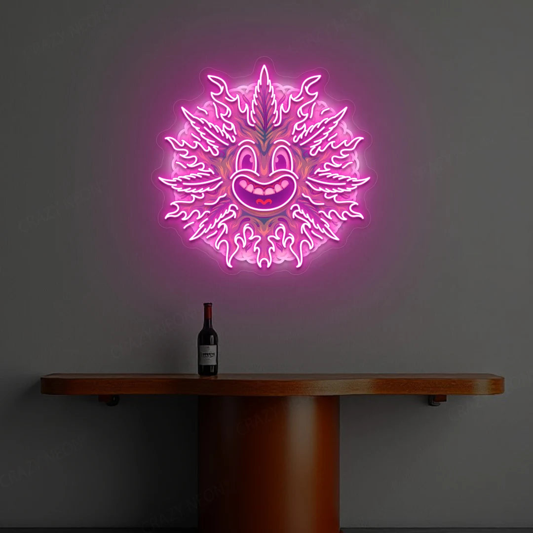 Weed Leaf With Smoke Neon Artwork | Pink