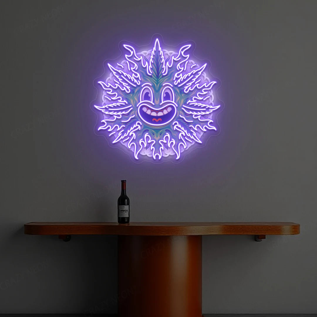 Weed Leaf With Smoke Neon Artwork | Purple