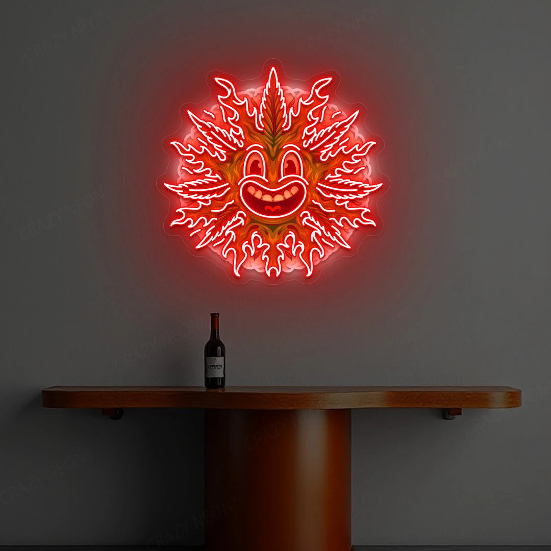 Weed Leaf With Smoke Neon Artwork | Red