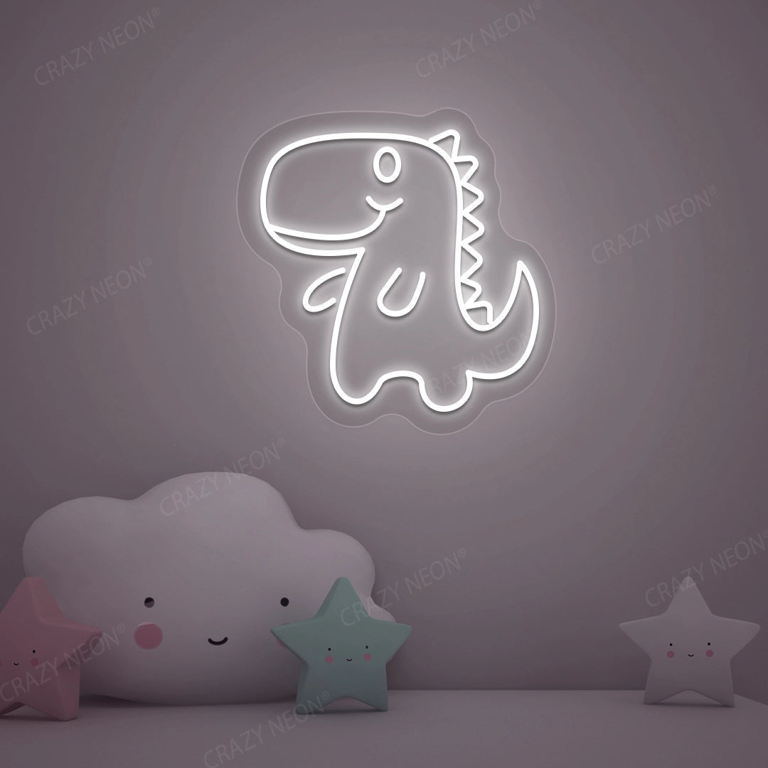 Cute Little Dinosaur Neon Sign | White