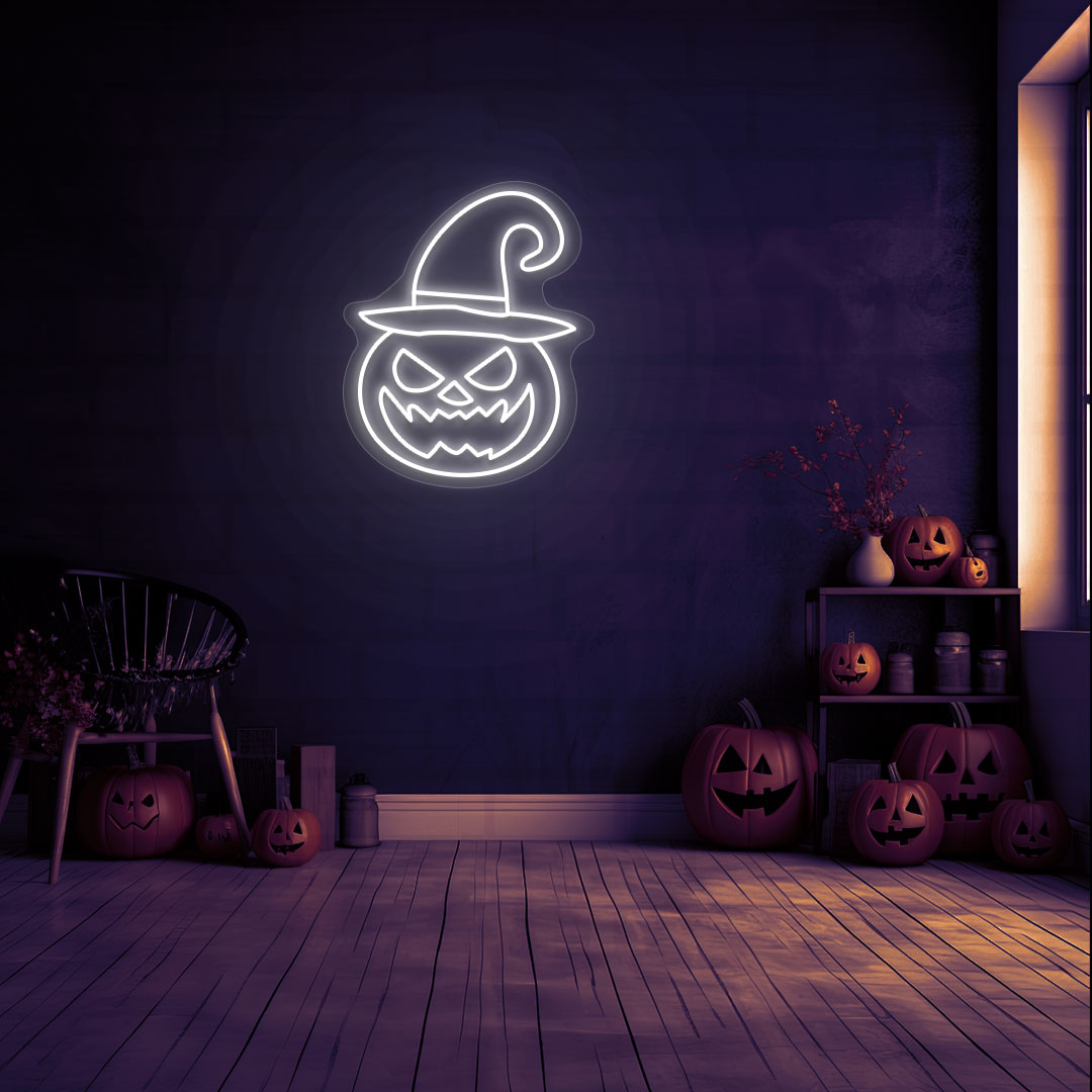 Angry Pumpkin With Hat Neon Sign | CNUS018360