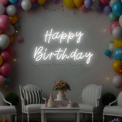 Happy Birthday Neon Sign | White