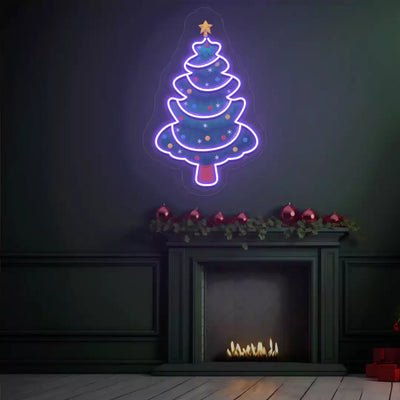 Star-Topped Christmas Tree Neon Artwork | Purple