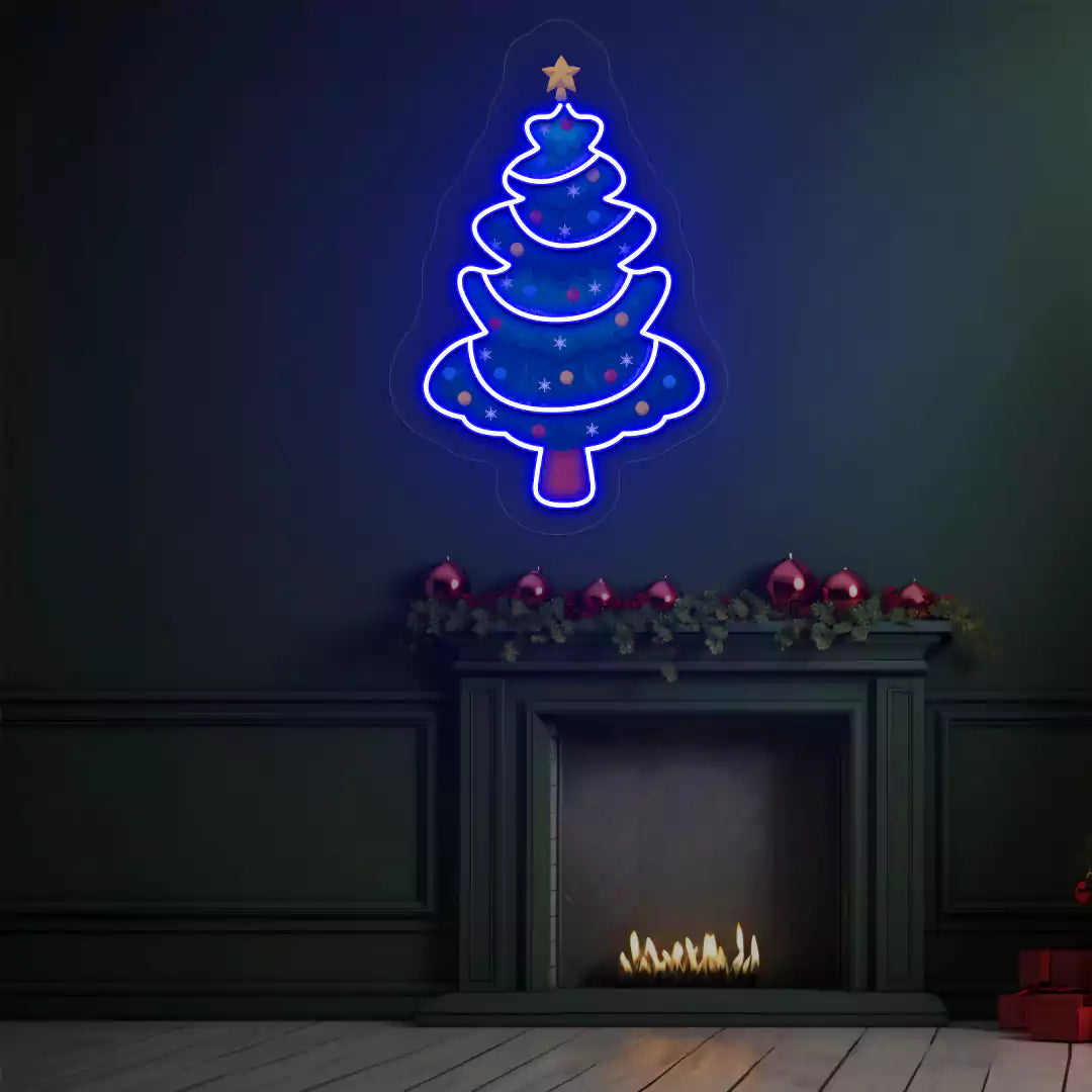 Star-Topped Christmas Tree Neon Artwork | Blue