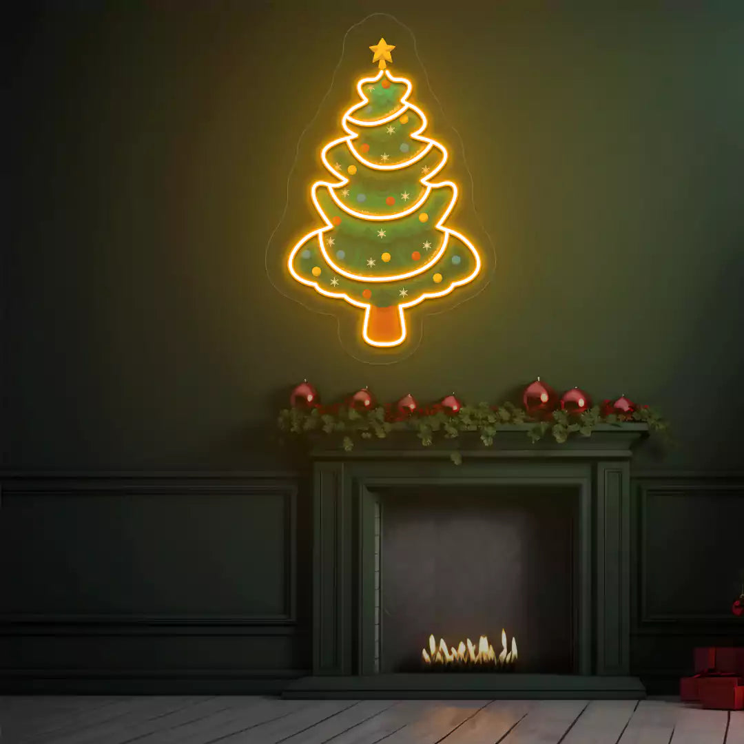 Star-Topped Christmas Tree Neon Artwork | Orange