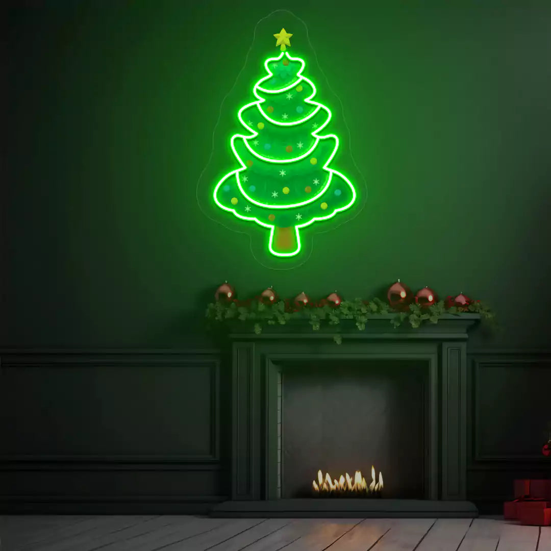 Star-Topped Christmas Tree Neon Artwork | Green