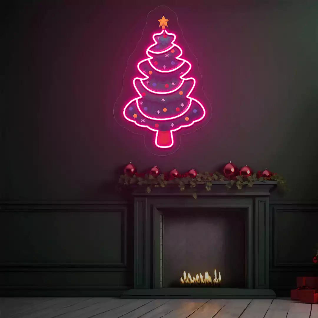 Star-Topped Christmas Tree Neon Artwork | Pink