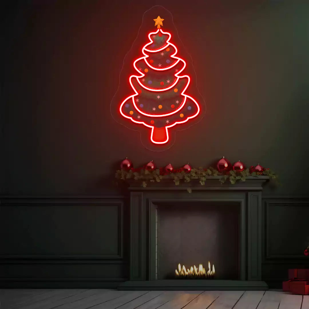 Star-Topped Christmas Tree Neon Artwork | Red