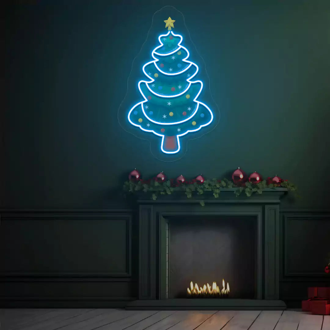 Star-Topped Christmas Tree Neon Artwork | Iceblue