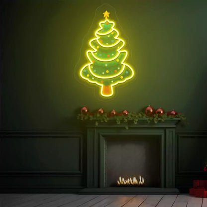 Star-Topped Christmas Tree Neon Artwork | Yellow