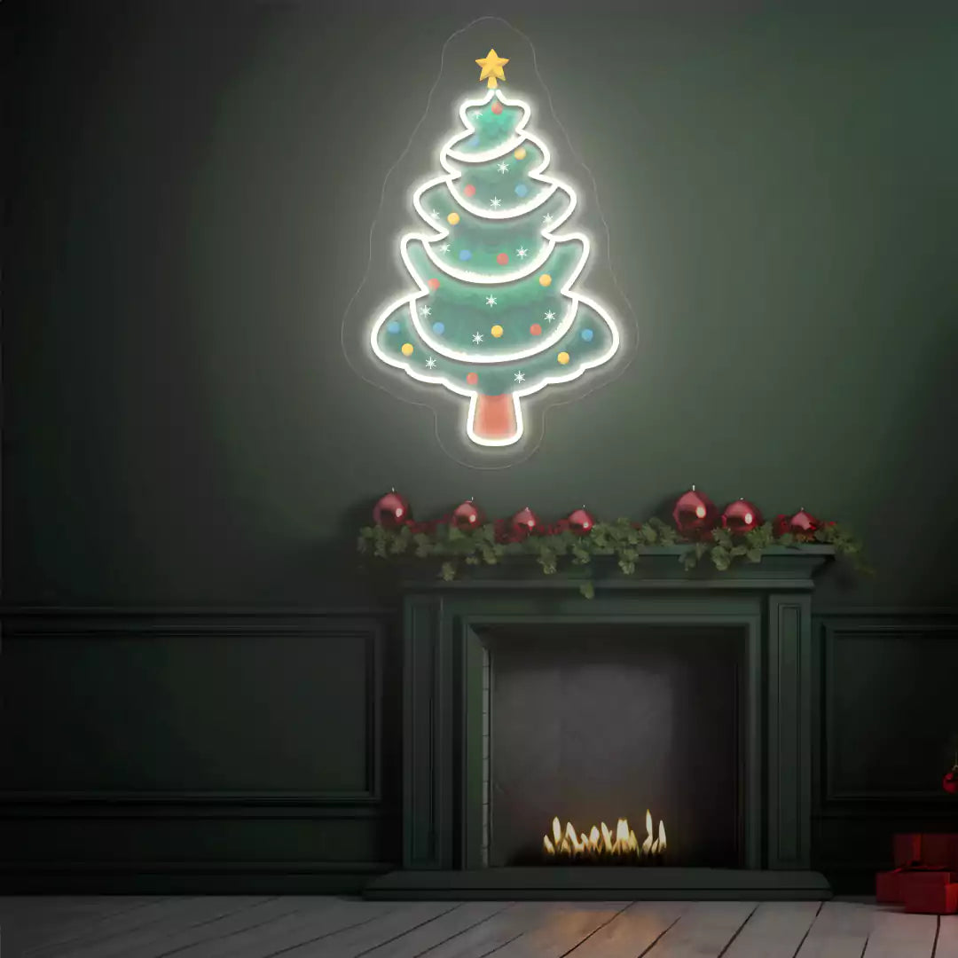 Star-Topped Christmas Tree Neon Artwork | Warmwhite