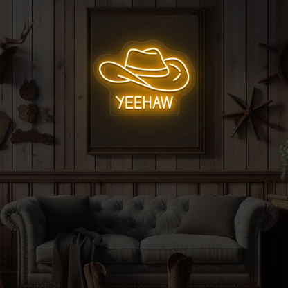 Yeehaw Cowboy Hat Neon Sign | Orange