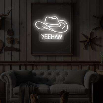 Yeehaw Cowboy Hat Neon Sign | White