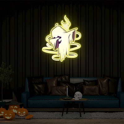 Stylish Ghoul Dab Neon Artwork | Yellow