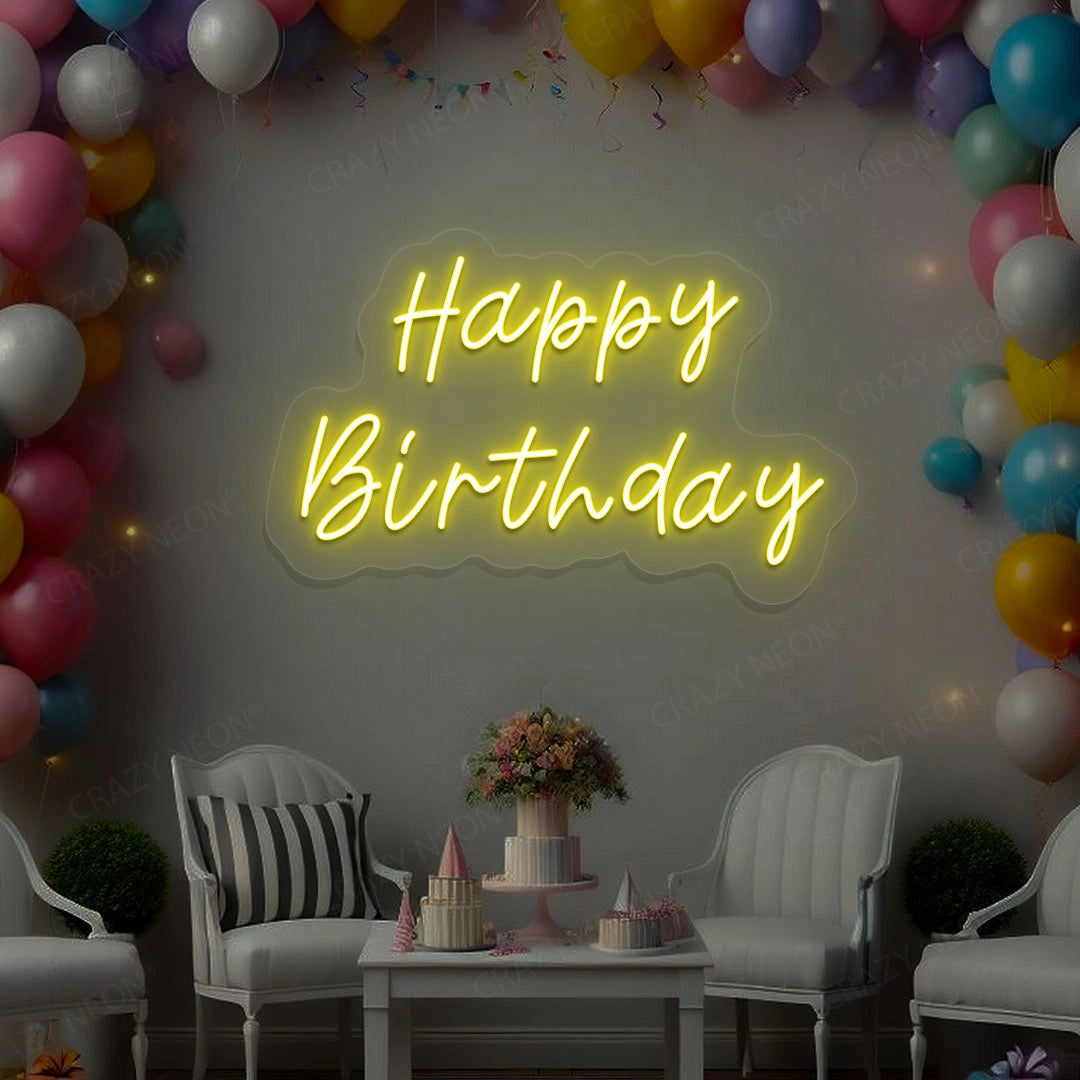 Happy Birthday Neon Sign | Yellow