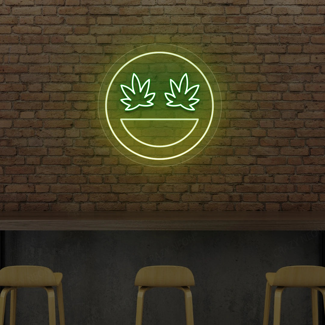 Smiley Weed Neon Sign | Yellow