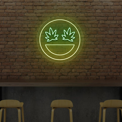 Smiley Weed Neon Sign | Yellow