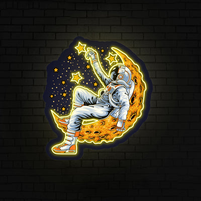 Astronaut On Moon Neon Artwork | yellow 