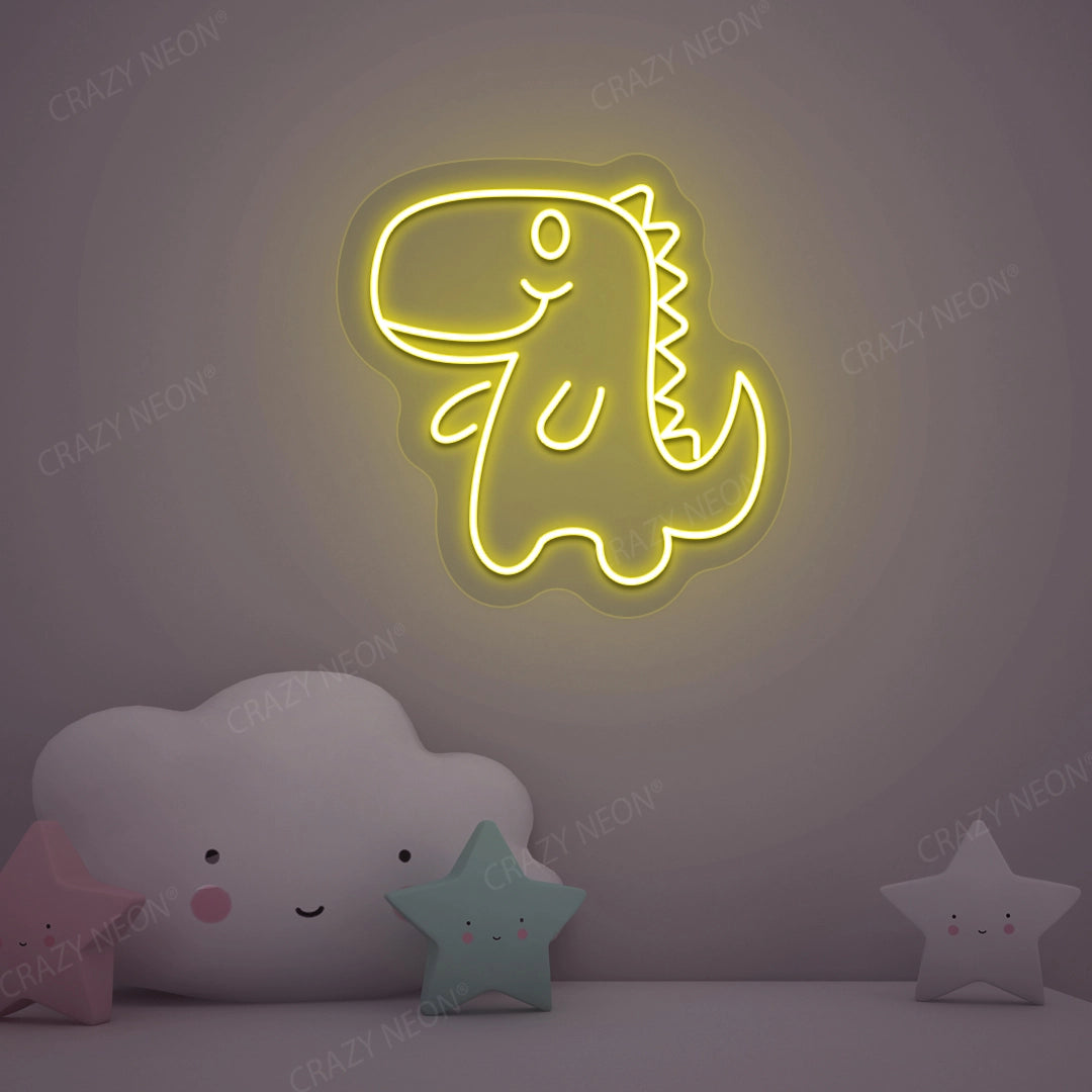 Cute Little Dinosaur Neon Sign | Yellow