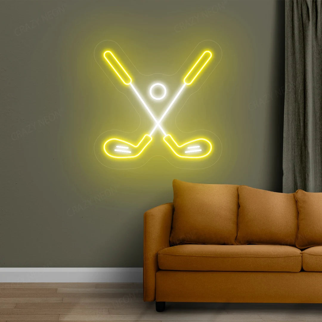 Golf Stick and Ball Neon Sign |  Yellow