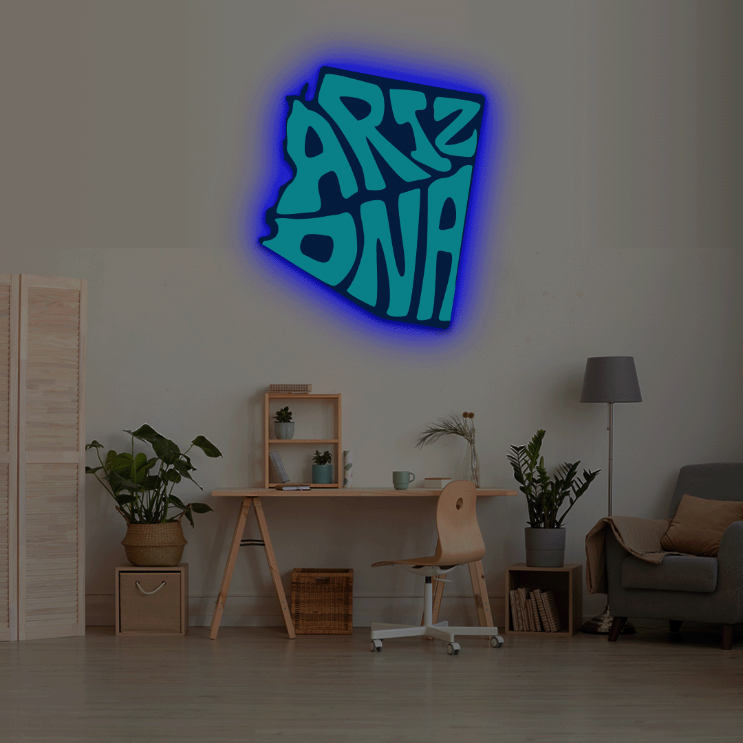 Arizona map backlit metal wall art vinyl print with RGB color changing LED backlight
