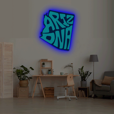 Arizona map backlit metal wall art vinyl print with RGB color changing LED backlight
