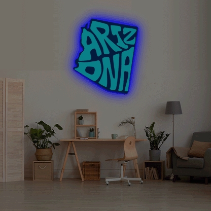 Arizona map backlit metal wall art vinyl print with RGB color changing LED backlight
