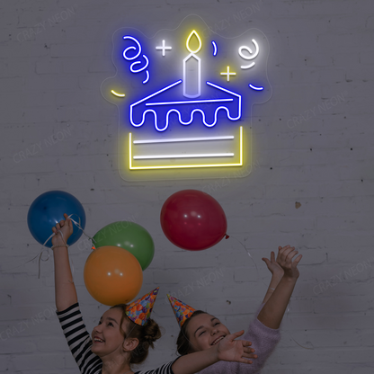 Cake Slice Neon Sign | Blue
