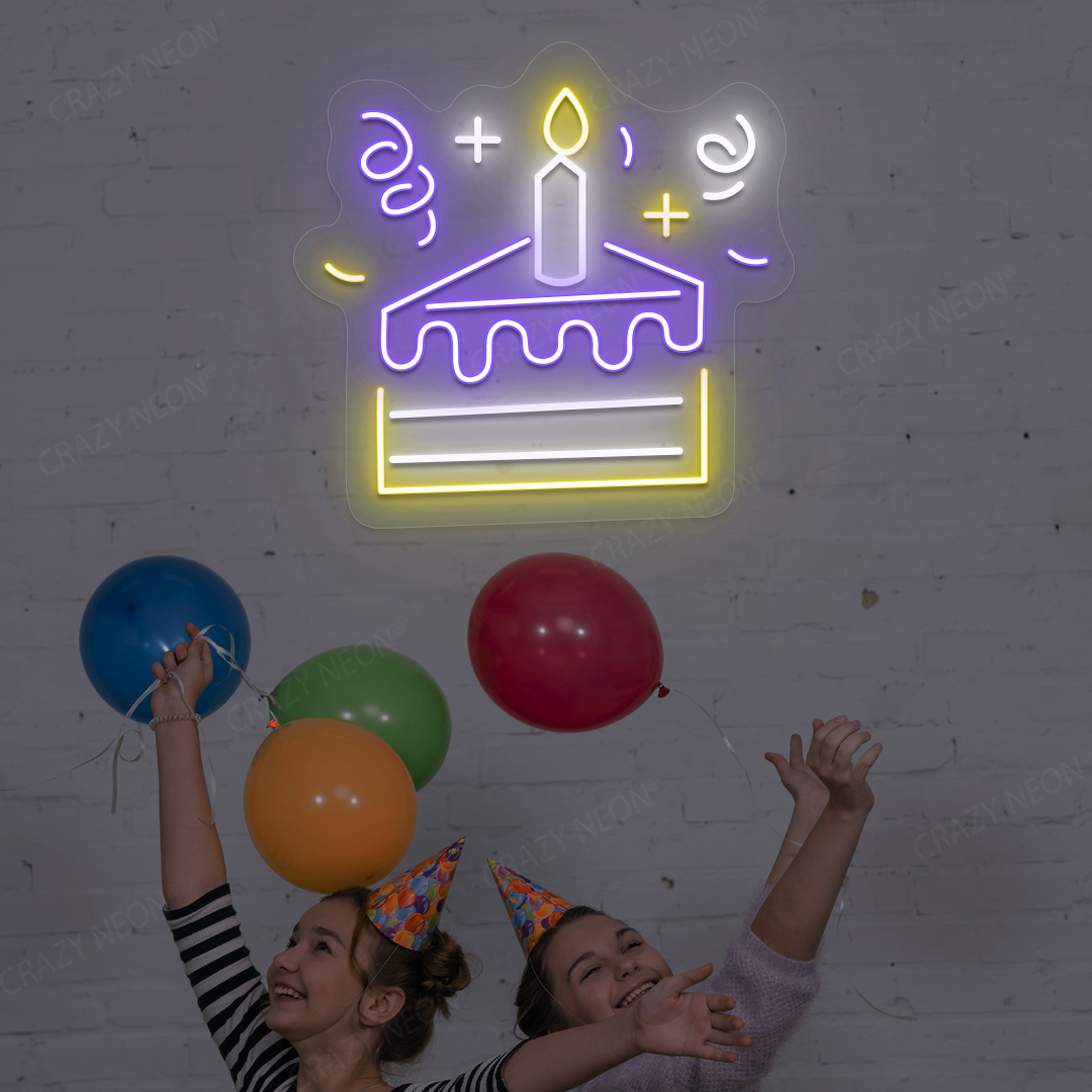 Cake Slice Neon Sign | Purple