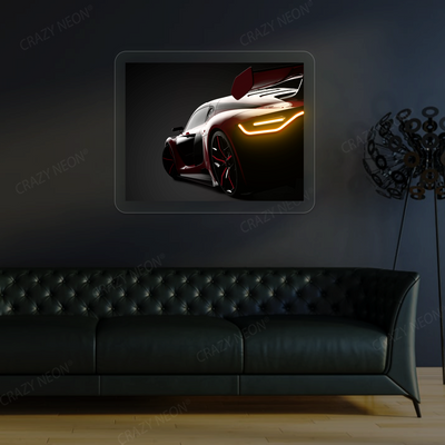 Red Velocity Supercar Neon Artwork | Orange