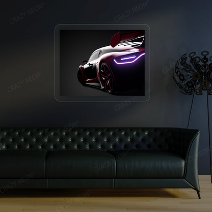 Red Velocity Supercar Neon Artwork | Purple