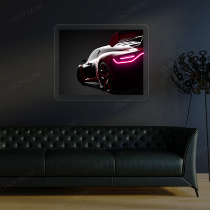 Red Velocity Supercar Neon Artwork | Pink