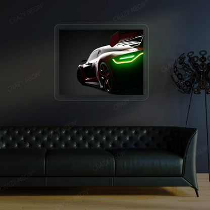 Red Velocity Supercar Neon Artwork | Geen