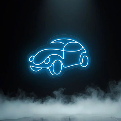 ice blue old school beetle car vintage neon sign mounted on a wall