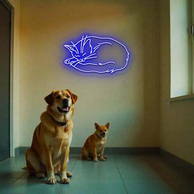Sleeping Cat Neon Sign | Blue