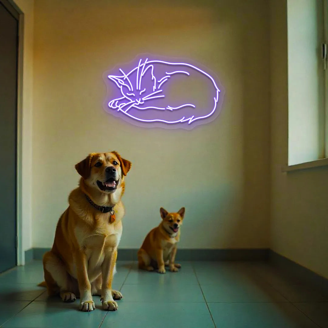 Sleeping Cat Neon Sign | Purple
