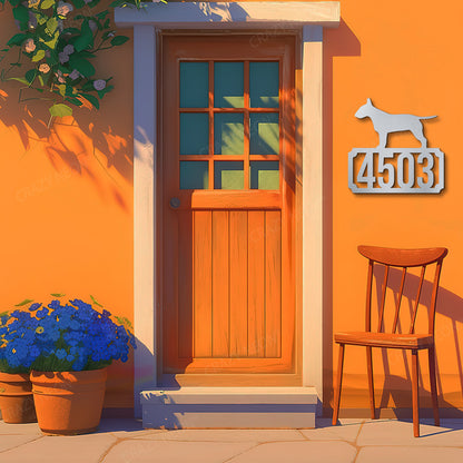 Bull Terrier House Number Plate Custom Metal Monogram in Silver color