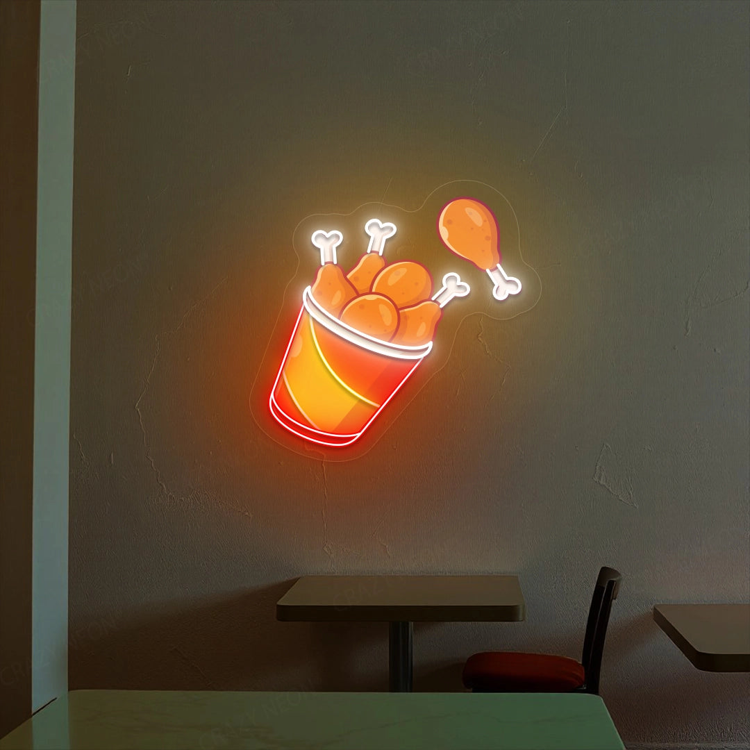 Flying Fried Chicken Artwork Neon Sign