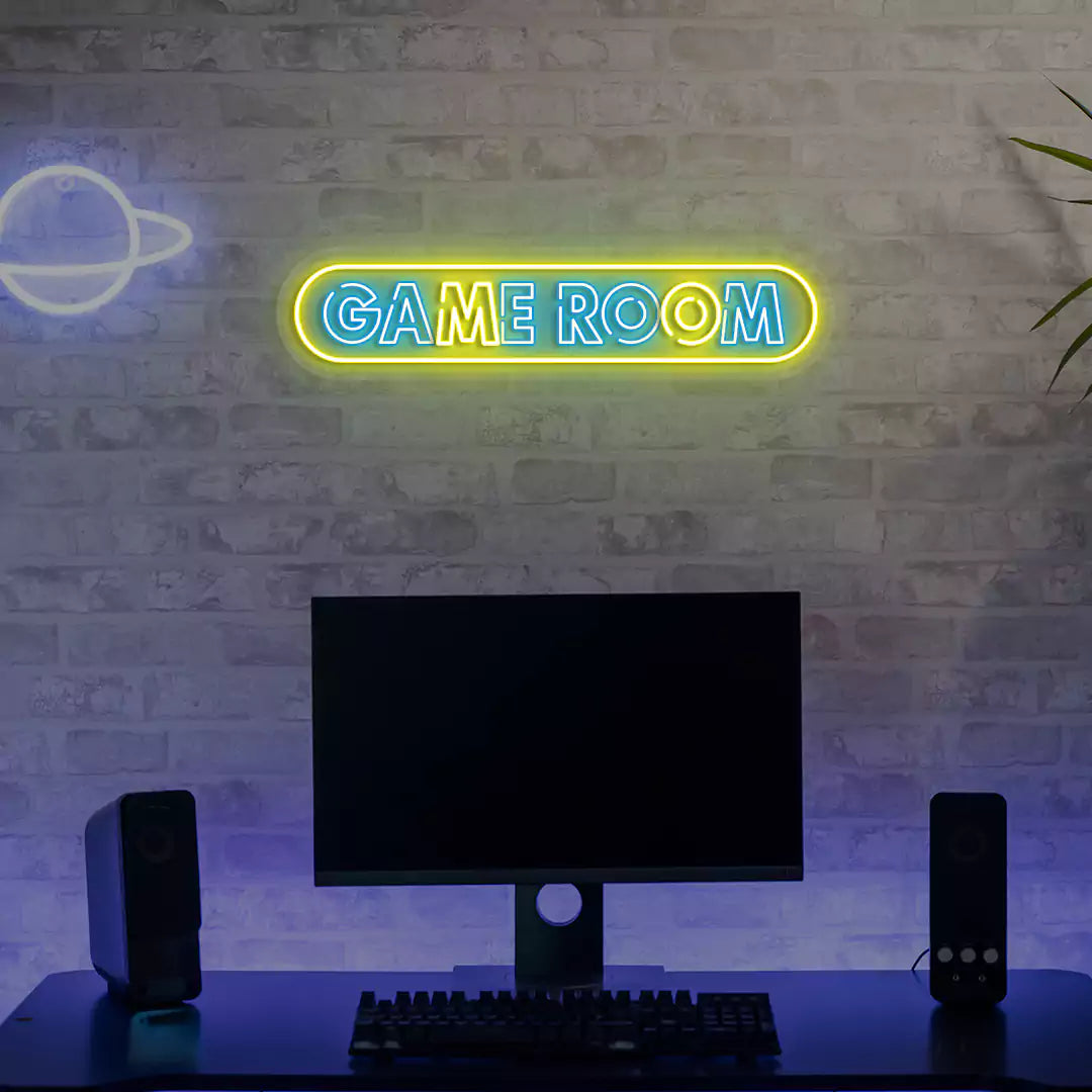 Capsule Game Room Neon Sign in Iceblue color