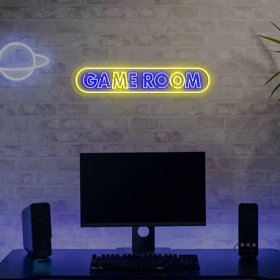 Capsule Game Room Neon Sign in Blue color