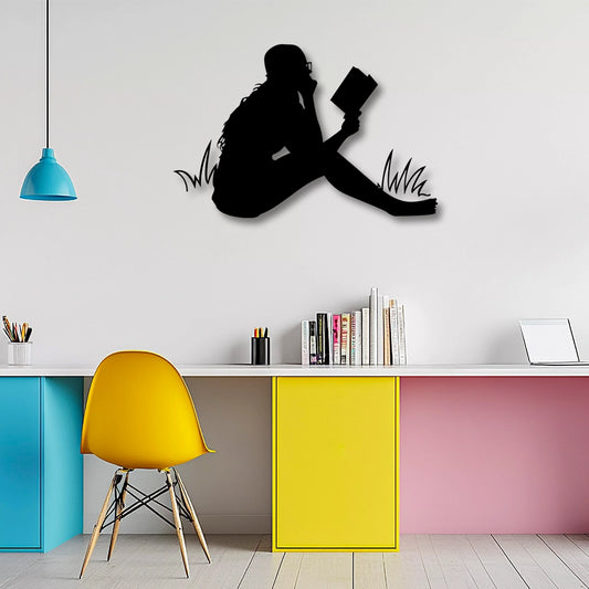 Woman Reading Book Minimalist Metal Wall Art