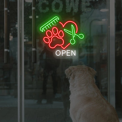 Pet Grooming Open Neon Sign